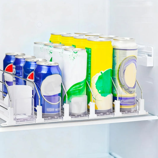 Frigorifero 12oz 20oz, 38cm, Dispenser Lattine Frigo Contenere 30 Lattine, Larghezza Regolabile Autospingente 12oz 20oz Organizer per Lattines