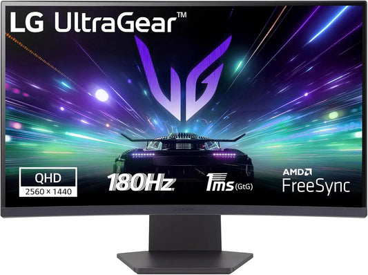 LG 27GS60QC Monitor, 27 pollici, 2560 × 1440, 1 ms, 180 Hz, funzioni gaming, HDR, HDMI, schermo PC, nero, HDR 10, AMD FreeSync Premium, LG UltraGear
