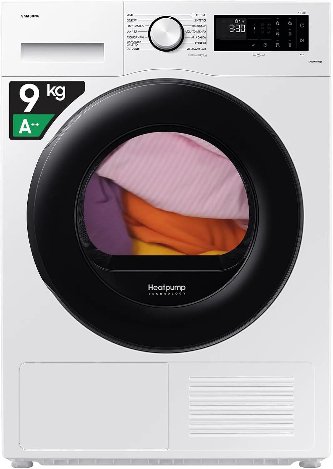 Samsung DV90CGC0A0AEET 80H Asciugatrice, 60 L, 9 kg, Wi-Fi, 60L x 80H x 65P cm, Wifi, Pompa di Calore, Sensore Optimal Dry, Carica Frontale