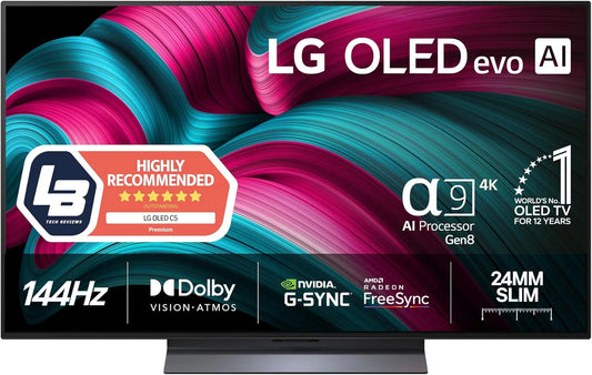 LG OLED48C51LA Smart TV, 48 pollici, classe energetica E, televisore, 4K UHD, Wi-Fi, DVB-T2, nero