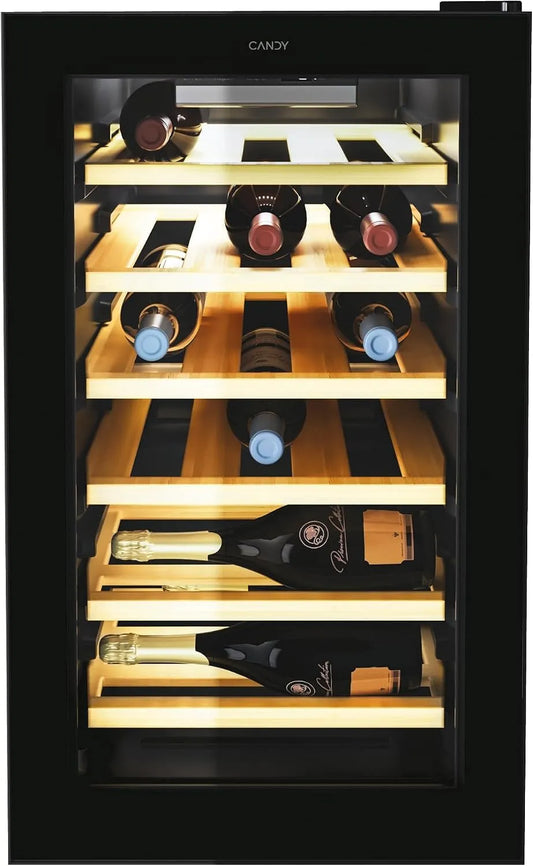 Candy Cantinetta vino, 40x55x70 cm, 21 bottiglie, 39 dB, classe energetica G, nero, App hOn con Tecnologia Vivino, CANDY DiVino CWC 021 ELSP/NF