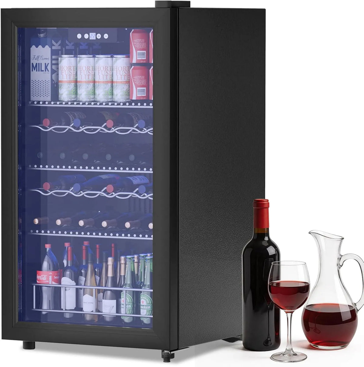 Frigorifero, 65 L, vetro, Bar e Ufficio, Mini Frigo per 128 Lattine, Ripiani Regolabili per Birra, Vino e Bibite, Ideale per Casa