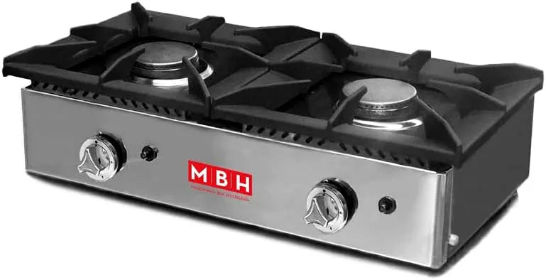Piano cottura a gas, 2 fuochi, professionale, acciaio inox, fornello a gas, MBH, ristoranti