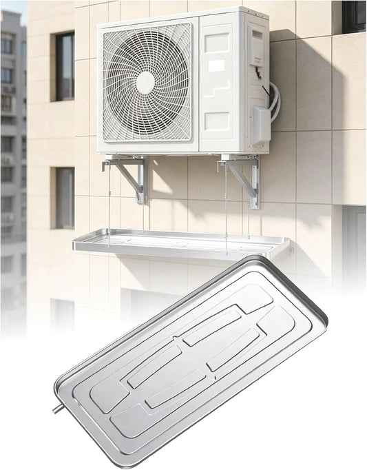 Dell Condizionatore, 93x44x3, 5 cm, portatile, acciaio inox, Vaschetta di Raccolta condensa per condizionatore in Acciaio Inox con Tubo di Scarico