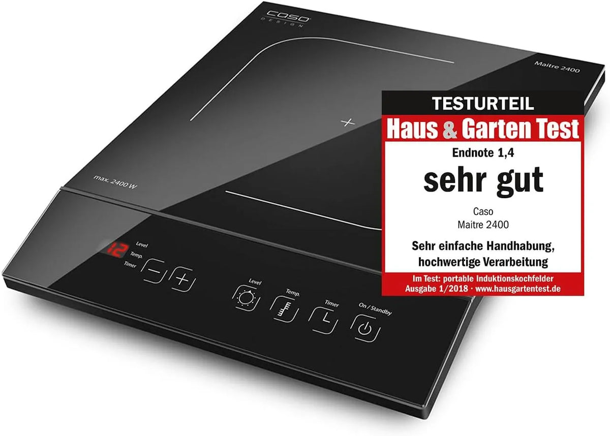 Caso Piastra di cottura a induzione, Maitre 2400, 2400 W, Smart Control a 12 livelli, display digitale, per pentole Ø 12-26 cm, 60-240 °C, timer