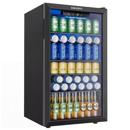 Frigorifero, 90 L, vetro, acciaio inox, nero, Bar e Ufficio, Ripiani Regolabili per Birra, Vino e Bibite, per Casa