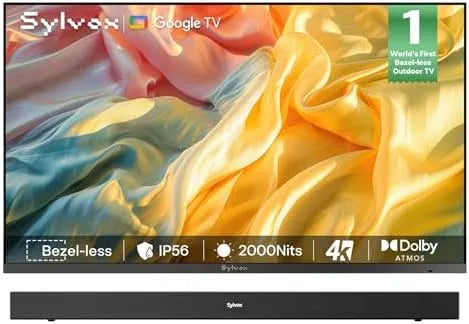 Google 2000Nits Smart TV, 43 pollici, televisore, 4K UHD, audio Dolby, Wi-Fi, esterno, IP65, Bluetooth, Dolby Atmos, Smart Google Outdoor TV
