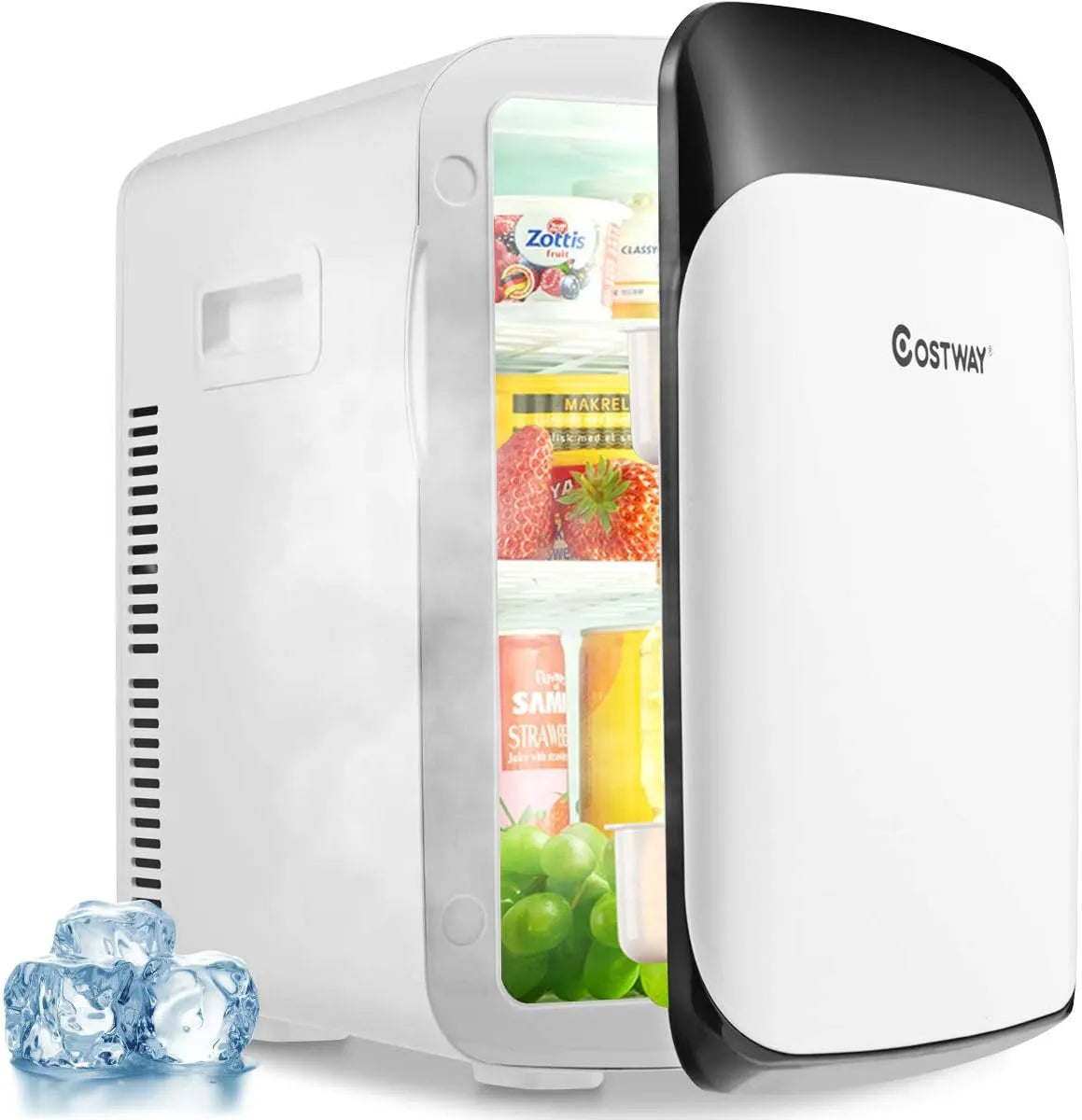 Frigorifero 12V/AC 220-240V, 15 L, 27 x 33 x 38 cm, 12 V, bianco, COSTWAY Mini Frigorifero Elettrico 15L, Funzione Caldo e Freddo, Mini frigo per Casa